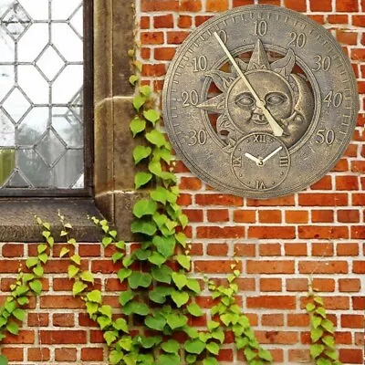 Retro Resin Copper Effect Outdoor Station Clock Garden Wall Clock Thermometer UK • £16.99