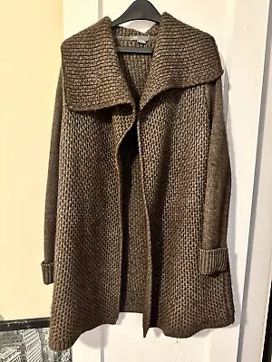 VINCE Drape Neck Blazer Brown Leather Jacket Yak Wool Women’s Size S • $50