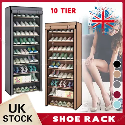 £13.99 • Buy 27 Pairs 10 Tier Dustproof Shoes Cabinet Storage Organiser Shoe Rack Stand Holds