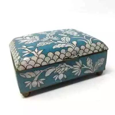 Vintage Chinese Cloisonne Case Metal Trinket Box 3.5  X 2.5  Floral Painted • $50