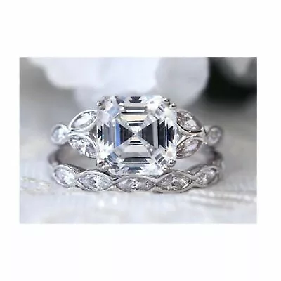 5.1CT Asscher Marquise Simulated Diamond Bridal Engagement Ring Set Wedding Band • $106.59