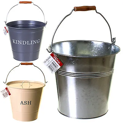 £7.99 • Buy 12L Large Metal Bucket Scuttle Wooden Handle Fireside Ash Kindling Coal Bucket