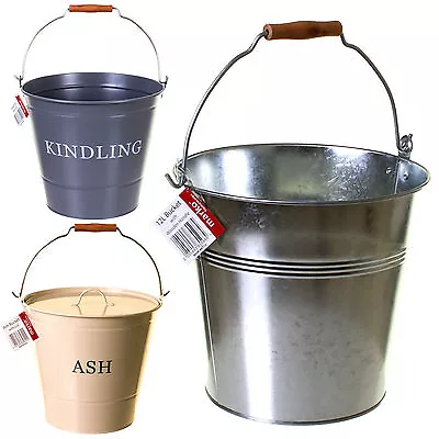 12L Large Metal Bucket Scuttle Wooden Handle Fireside Ash Kindling Coal Bucket • £6.99