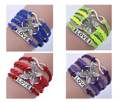 Vintage Handmade Multilayer Leather Bracelet With Letter Love And Butterfly..... • $6.99
