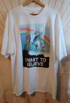  I Want To Believe  Rainbow Flying Unicorn T-Shirt 2XL White  • $13