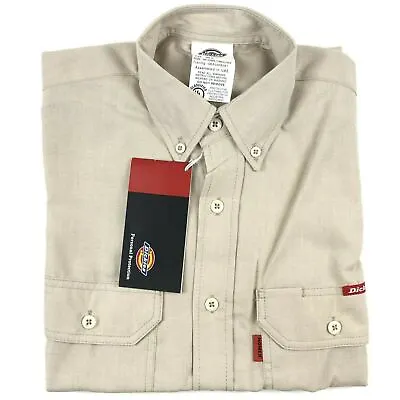 Dickies Work Shirt Long Sleeve Mens 4XL Tall Nomex Fire Flame Resistant Cream • £11.95