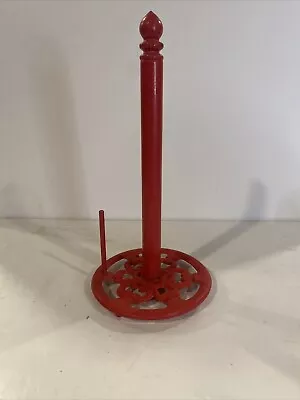 Vintage Farmhouse Style Cast Iron Red Enamel Paper Towel Holder Footed 14” Tall • $10