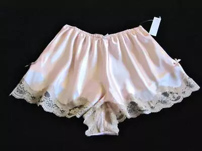 Pink Satin French Knickers S Ecru Lace Slinky Vintage Style Panties Lingerie NEW • £29.99