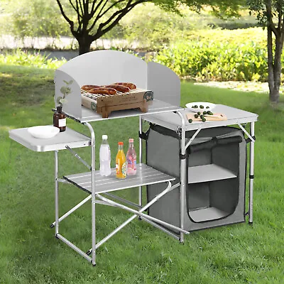 Aluminium Camping Table Folding Storage Kitchen Unit Outdoor Cook Station W/Bag • £70