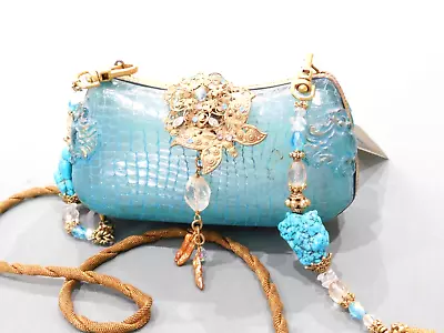 Maya Evangelista Resign Hard Shell Turquoise Snake Skin Purse/Clutch/Bag • $225