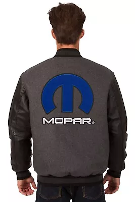 Mopar Wool Jacket & Leather Sleeves JH Design Embroidered Patches Black Gray • $249.99