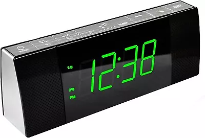 Bedside Alarm Clock Radio With Bluetooth Speaker Dimmable Jade Green LED Displa • $53.90