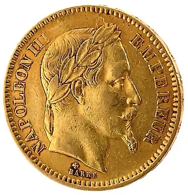 1863-BB France Gold 20 Francs  XF // AU.  Rare. KM #801.2 • $529.95