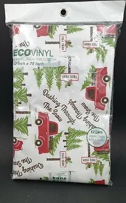 New Eco Vinyl Flannel Back Tablecloth Christmas Vintage Red Trucks 52 X70  • $22.50