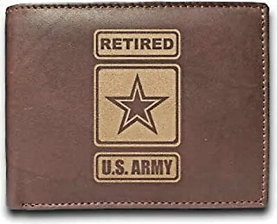 $29.99 • Buy Retired U S Army Cowhide Leather Laser Engraved Engraving Brown Purse Wallet New