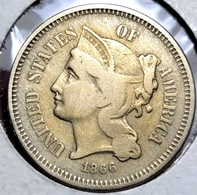 $8.50 • Buy 1866 Three 3 Cent Nickel Pieces United States Coin