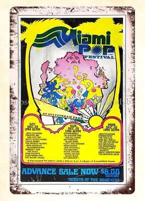 1968 Miami Pop Festival Concert Poster Hippie Metal Tin Sign Wall Art • $18.96