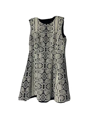 Nanette Lepore Silver Snake Print  Dress Pleated Size 12 Cotton Silk A Line • $25