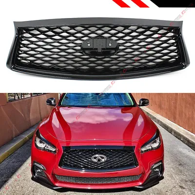 For 18-2024 Infiniti Q50 Glossy Black Out Front Bumper Upper Grille Replacement • $83.99