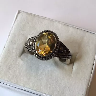 Vintage Sterling Silver Citrine & Marcasite Ring Size 6 • $65