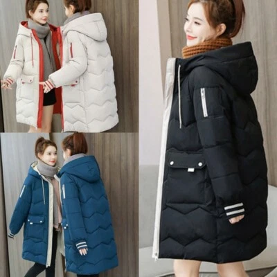 £19.99 • Buy Winter Women Girl Mid Long Cotton Quilted Parka Ladies Warm Coat Hooded Jacket