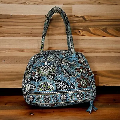 Vera Bradley Blue Bowler Bag With Matching Wallet Retired Print Zip Closure.   • $23