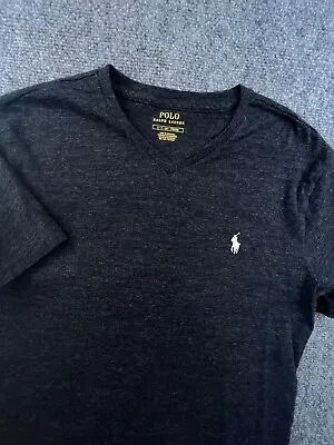 Polo Ralph Lauren V Neck Shirt Mens Small Gray Short Sleeve Cotton W Logo • $10.28