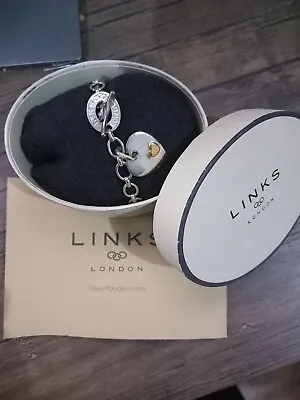 Genuine Links Of London Silver Chain Bracelet With Love Heart Charm 20cm Long • £70