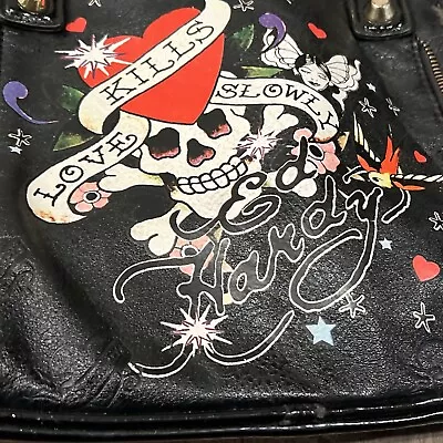 Vintage Ed Hardy Black Purse Handbag Love Kills Slowly Distressed • $45