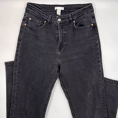 H&M Womens Flared Leg Jeans Size 10 Black Denim Cotton Stretch Dark Wash • $12.99