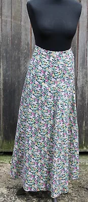 VTG 70s Liberty Print Buckle Under Black Floral Cotton Tana Lawn Maxi Skirt 26  • £75