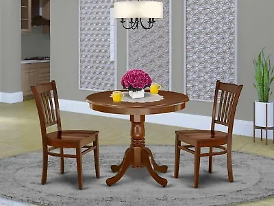 3pc Antique Dinette Set Round Pedestal Kitchen Table With 2 Wood Chairs Mahogany • $399