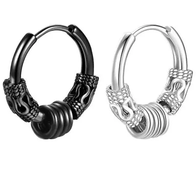 Mens Womens Earrings Pair Titanium Steel Punk Hip Hop 12MM Circle Huggie Hoop UK • £3.99