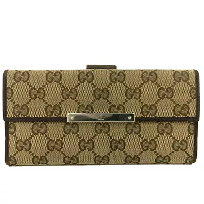 GUCCI GG Logo Canvas Leather Long Bifold Wallet/6X1020 • $1