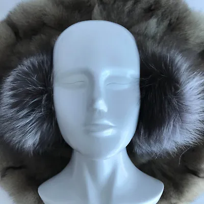 5A Quality Real Silver Fox Fur Earmuffs Real Leather Adjustable Bracket Ear Flap • $23