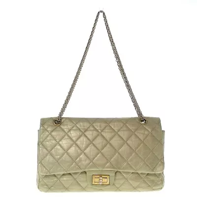 Auth CHANEL 2.55 Double Flap Matelasse A37590 Beige Vintage Calfskin Women's • £1167.01