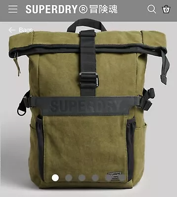 £49.99 • Buy Superdry Rolltop Backpack Unisex Army Green Bag Rrp £59.99  Zip Close 