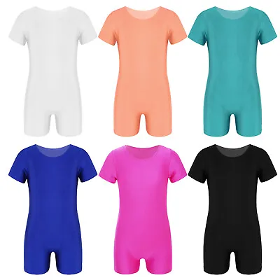 Boys Girls Short Sleeve Biketard Unitard Shorty Jumpsuit Dance Gymnastic Leotard • £8.57