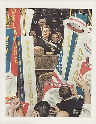 Norman Rockwell 1977 Vintage  A TIME For Greatness  JFK Mini Poster Color Litho • $15