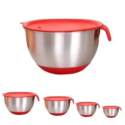 Mixing Bowls With Lid Stainless Steel Egg Whisk Mix Serving Storage • £14.83