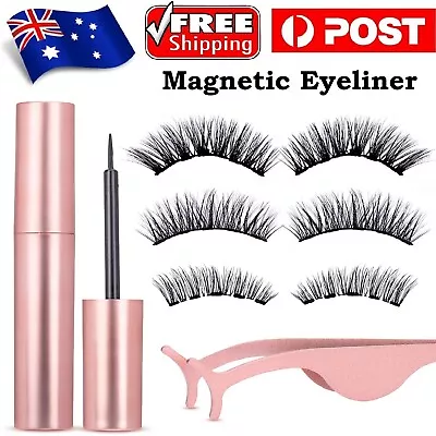 $12 • Buy False Eyelashes Magnetic Natural Eye Lashes Extension Liquid Eyeliner Tweezer AU