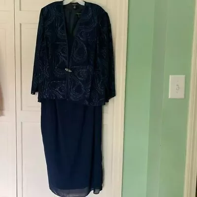 Navy Blue R&M Richards Formal 2-Piece Dress + Jacket Sz 20W  • $65