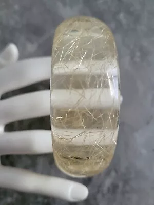 Vintage Transparent Clear Confetti Lucite Jelly Bangle Bracelet Embedded Fibers  • $16.99