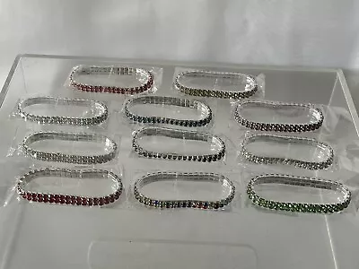 Lot Of 12 Pc RHINESTONE CRYSTAL 6  STRETCH BRACELET DOUBLE ROW~ MULTICOLOR • $17.99