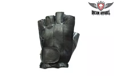 Men's Motorcycle Riding Fingerless Gloves- Black Palm Gel Aniline Leather New • $19.99