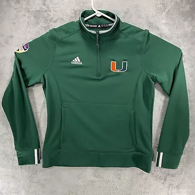 Adidas Miami Hurricanes Medium Mens Green 1/4 Zip Pullover Climalite Orange Bowl • $29.99