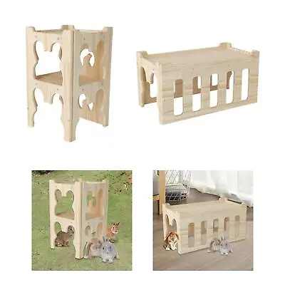 Wooden Rabbit Hideout Cage Accessories Hideaway For Hamsters Rats Lemmings • £41.33