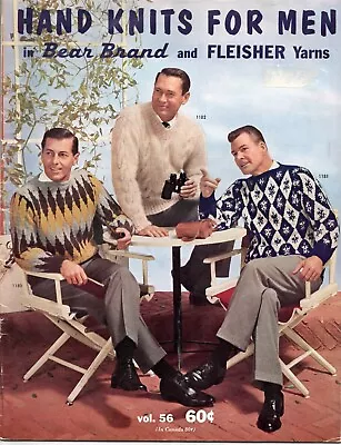 Vintage Pattern Hand Knits For Men In Bear Brand And Fleisher Yarns Vol. 56 1966 • $16.91