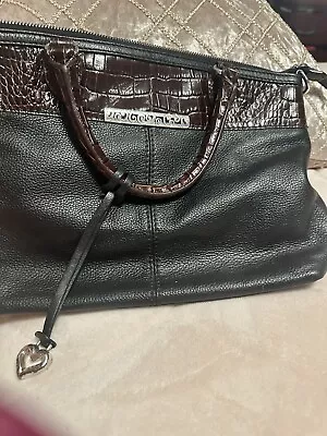 Vintage Brighton Croc Embossed Purse Handbag Black Brown Leather • $29.99