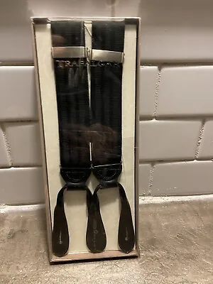 Vintage TRAFALGAR Suspenders Braces NEW Black W/ Leather • $39.99